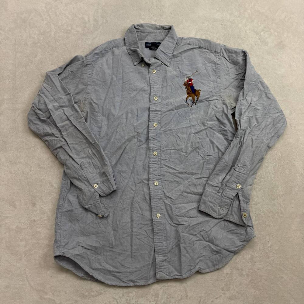 Ralph Lauren Boys XL Button-Up Shirt Blue Oxford Big Pony Long Sleeve Size 18-20